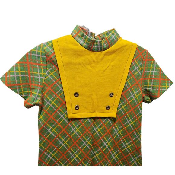 1960s Vintage Green OJ Yellow Children's Growing Girl Perma-Prest Dress Size 10 - Picture 2 of 7